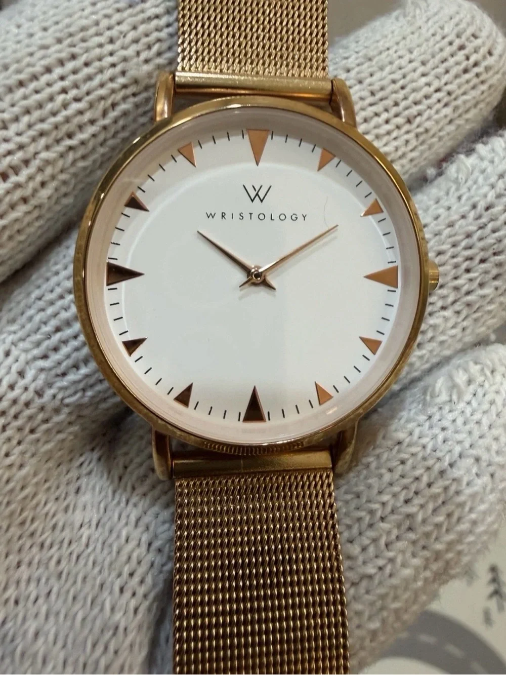 Wristology Stella Unisex Rose Gold Mesh Watch 38mm White Dial Boyfriend Style QC